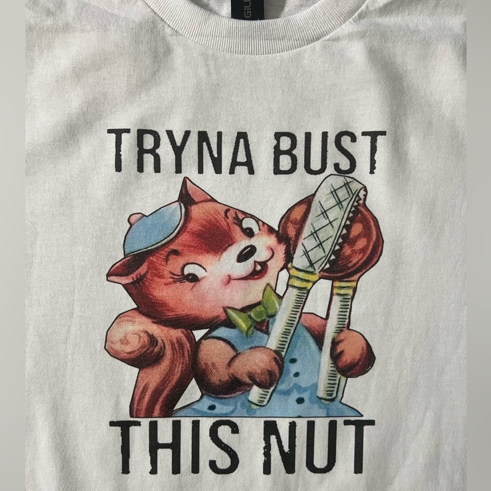 Tryna Bust this Nut funny vintage retro White Unisex T-Shirt